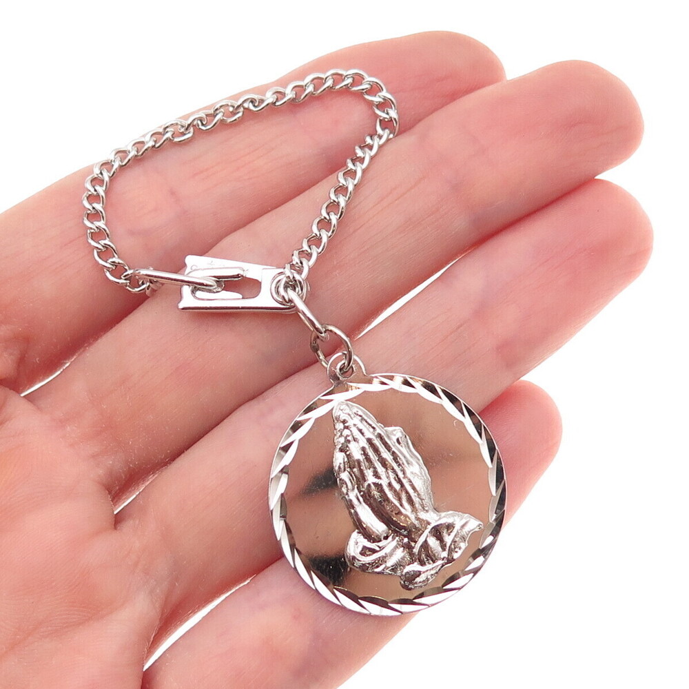 B.A. Ballou 925 Sterling Silver Vintage Praying Hands Key Fob Chain